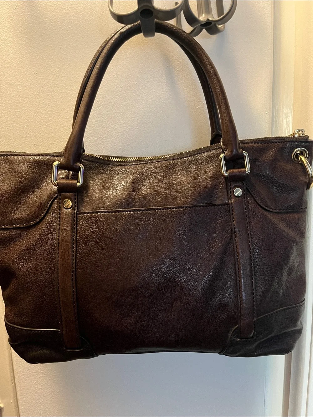 Michael Kors Dark Brown Leather Satchel with Gold Hardware